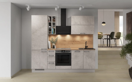 Nobilia Galley kitchen 240 cm with appliances planning 5 Concrete grey matt Riva