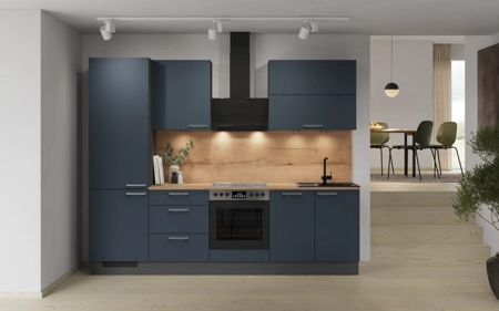 Nobilia Galley kitchen 270 cm with appliances planning 5 Fjord blue matt Easytouch