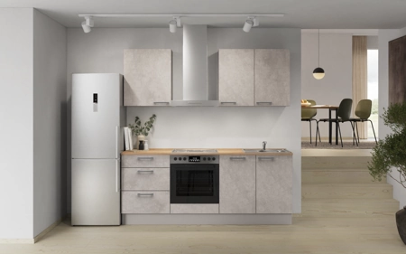 Nobilia Galley kitchen 210 cm with appliances planning 6 Concrete grey matt Riva
