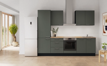 Nobilia Galley kitchen 270 cm with appliances planning 6 Mineral green matt Easytouch