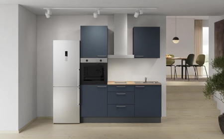 Nobilia Galley kitchen 180 cm with appliances planning 7 Fjord blue matt Easytouch