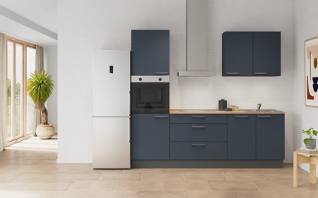 Nobilia Galley kitchen 240 cm with appliances planning 7 Fjord blue matt Easytouch