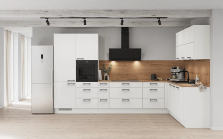 Nobilia L-shaped kitchen 366,6 cm x 246,6 cm with appliances planning 8 Alpine white matt Touch