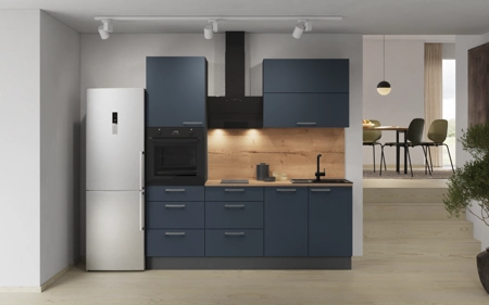 Nobilia Galley kitchen 210 cm with appliances planning 8 Fjord blue matt Easytouch