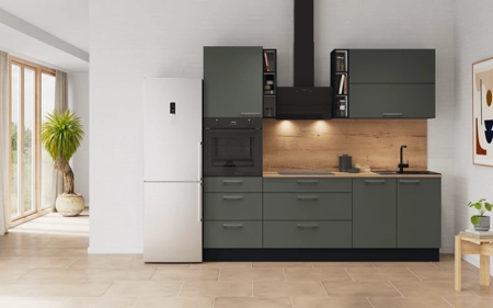 Nobilia Galley kitchen 240 cm with appliances planning 8 Mineral green matt Easytouch