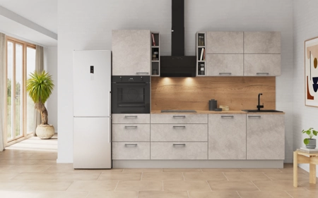 Nobilia Galley kitchen 270 cm with appliances planning 8 Concrete grey matt Riva
