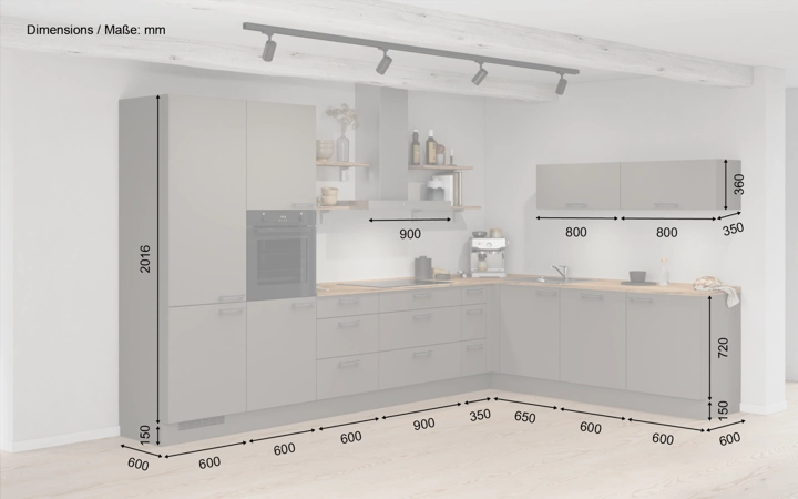 Nobilia SPA L-shaped kitchen 366,6 cm x 246,6 cm with appliances planning 9 5