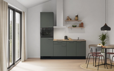 Nobilia Galley kitchen 210 cm with appliances planning 9 Mineral green matt Easytouch