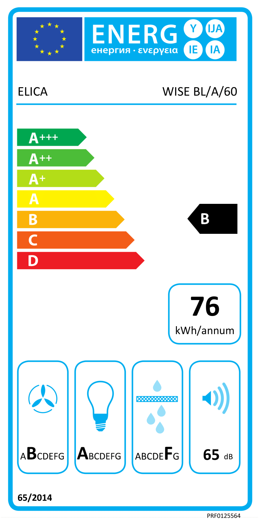 Elica WISE BL/A/60 Energielabel